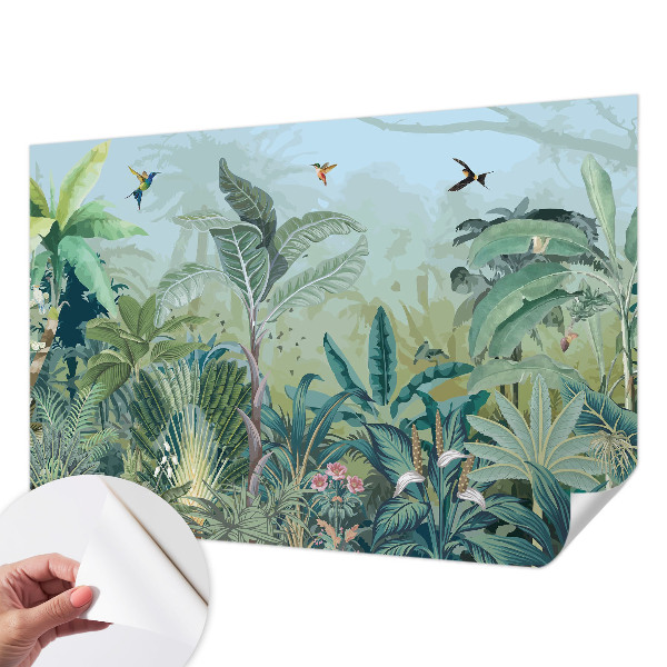 Self-adhesive wall mural with a tropical nature motif