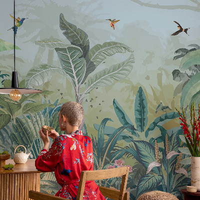 Self-adhesive wall mural with a tropical nature motif