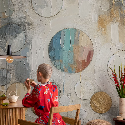 Stick-on wall mural with a geometric circles pattern