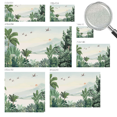 Peel and stick wall mural for living room with a tropical oasis design