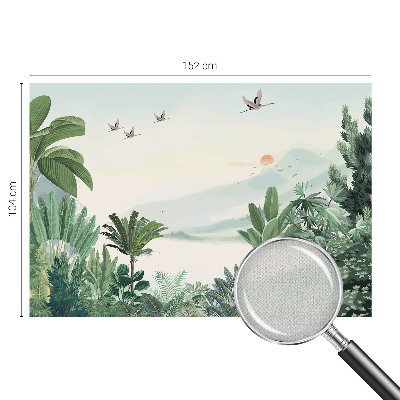 Peel and stick wall mural for living room with a tropical oasis design