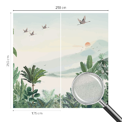 Peel and stick wall mural for living room with a tropical oasis design