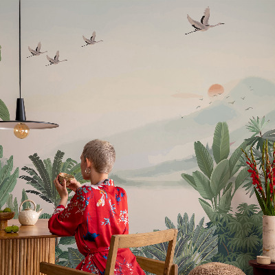 Peel and stick wall mural for living room Tropical oasis