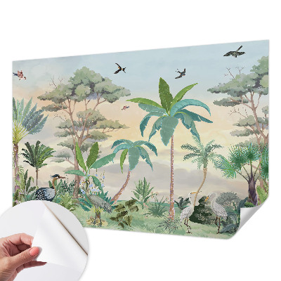 Peel-and-stick wall mural with an exotic flora design for a bedroom