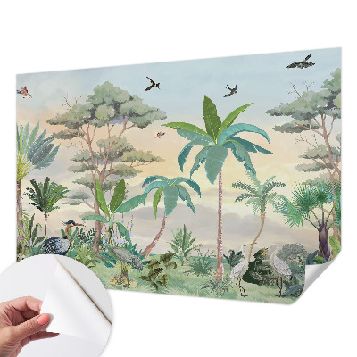 Peel-and-stick wall mural with an exotic flora design for a bedroom