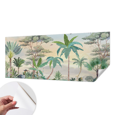 Peel-and-stick wall mural with an exotic flora design for a bedroom