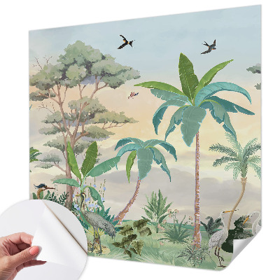 Peel-and-stick wall mural with an exotic flora design for a bedroom