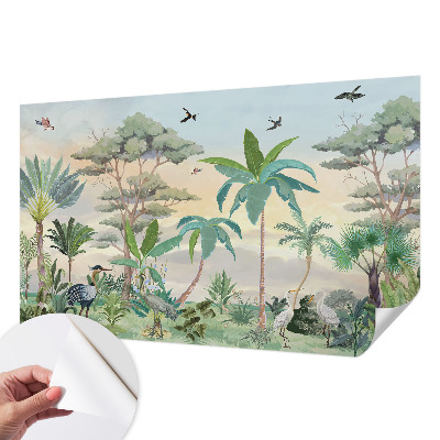 Peel-and-stick wall mural with an exotic flora design for a bedroom