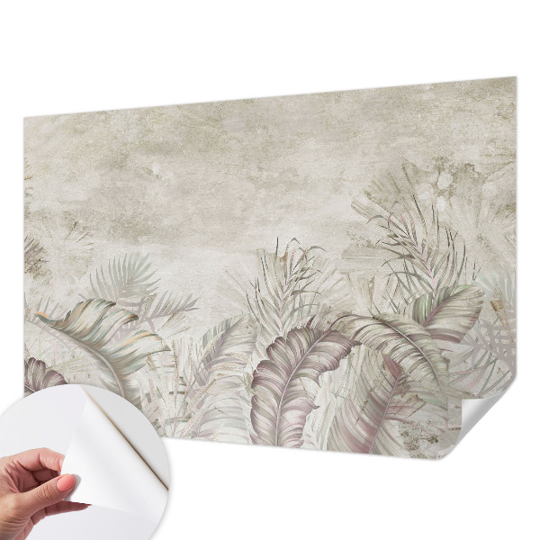 Baby room wall mural with decorative leaf motif