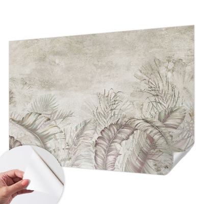 Baby room wall mural with decorative leaf motif