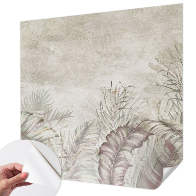 Baby room wall mural with decorative leaf motif