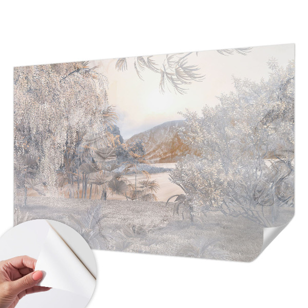 Nursery wall mural with the subtle nature motif