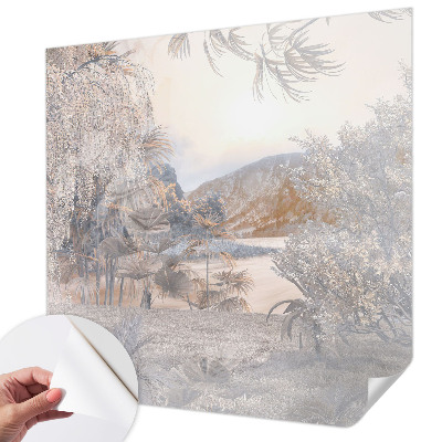 Nursery wall mural with the subtle nature motif