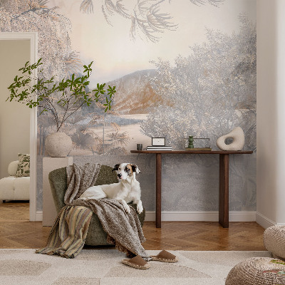 Nursery wall mural with the subtle nature motif