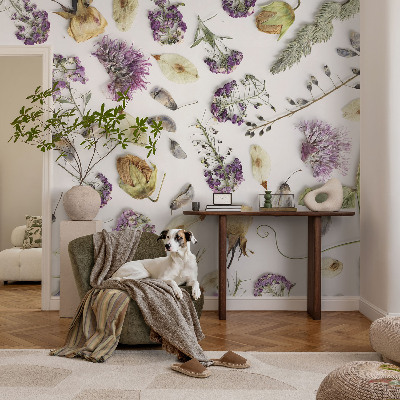 Peel and stick wallpaper mural with a dried flowers design