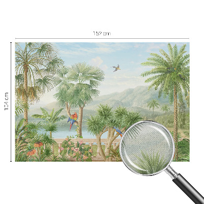 Self-adhesive wall mural with an exotic landscape design
