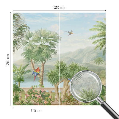 Self-adhesive wall mural with an exotic landscape design