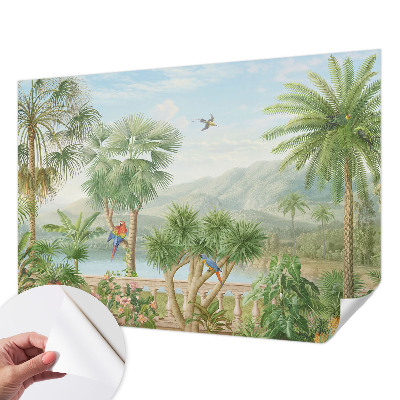 Self-adhesive wall mural with an exotic landscape design