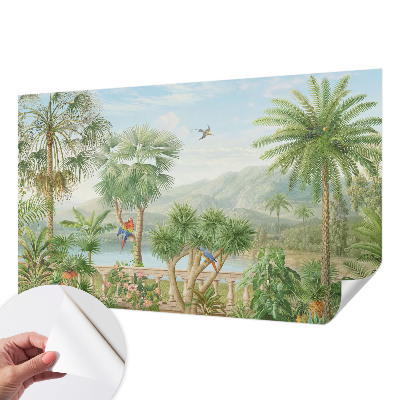 Self-adhesive wall mural with an exotic landscape design