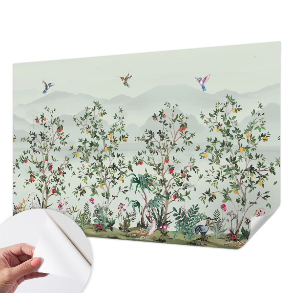 Removable wall mural with an exotic trees design