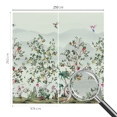 Removable wall mural with an exotic trees design