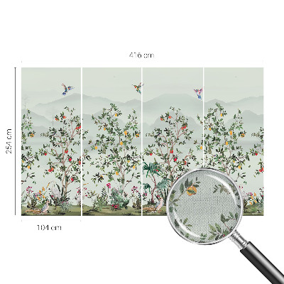 Removable wall mural with an exotic trees design