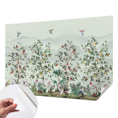 Removable wall mural with an exotic trees design