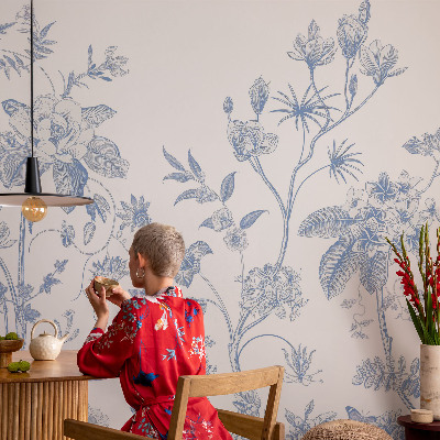Removable wall mural wallpaper with a floral pattern