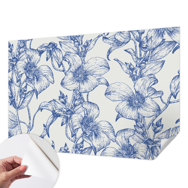 Peel and stick wall mural with flower branch design for bedroom