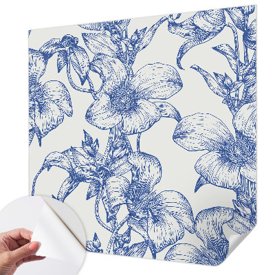 Peel and stick wall mural with flower branch design for bedroom