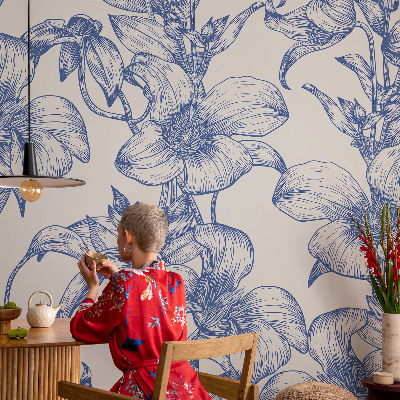 Peel and stick wall mural with flower branch design for bedroom