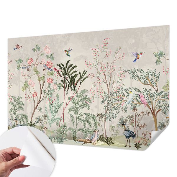 Self-adhesive photo wallpaper with a tropical oasis design