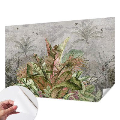 Peel and stick wall mural for bedroom with an exotic jungle design