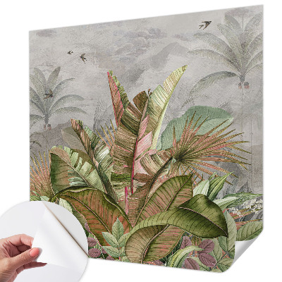 Peel and stick wall mural for bedroom with an exotic jungle design
