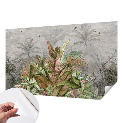 Peel and stick wall mural for bedroom with an exotic jungle design