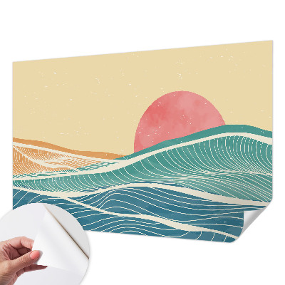 3D wall mural with a sea waves design