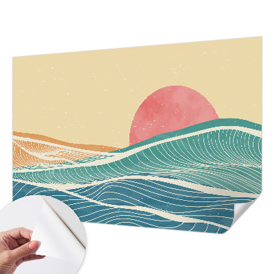3D wall mural with a sea waves design