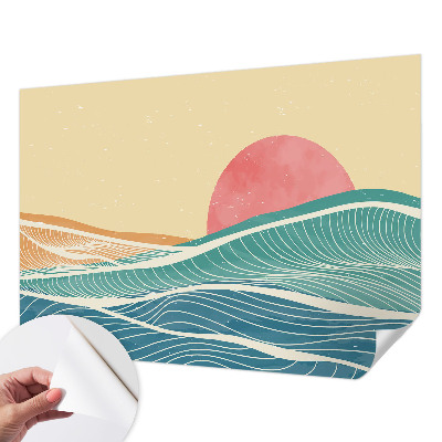3D wall mural with a sea waves design