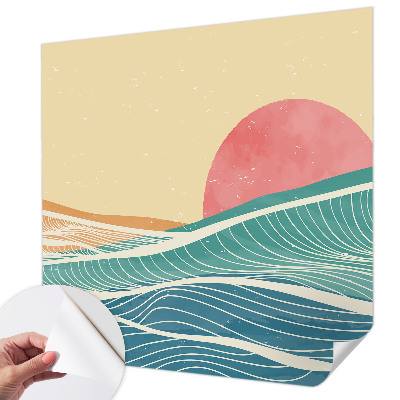 3D wall mural with a sea waves design