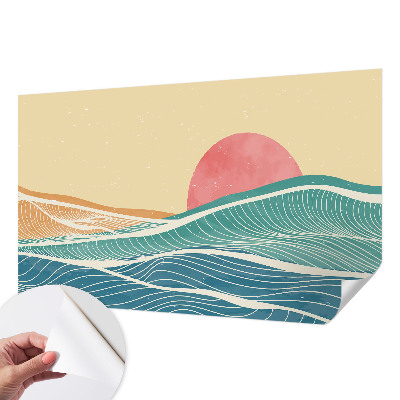 3D wall mural with a sea waves design