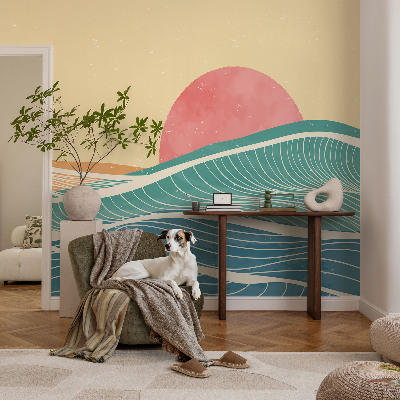 3D wall mural with a sea waves design