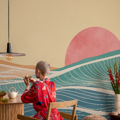 3D wall mural with a sea waves design