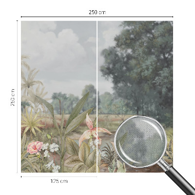 Nursery wall mural with an exotic landscape design