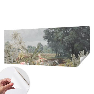 Nursery wall mural with an exotic landscape design