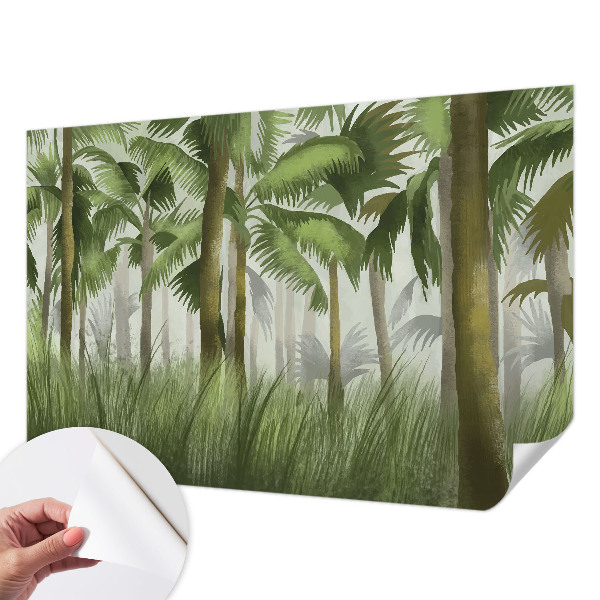 Peel and stick wall mural with a tropical forest design