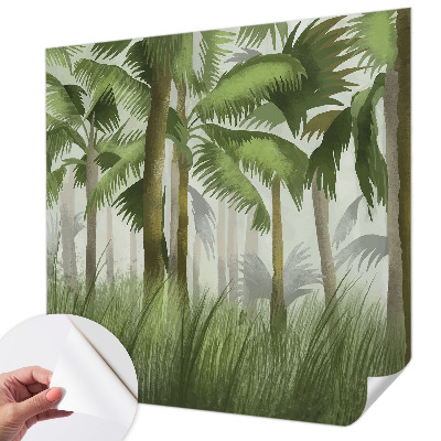 Peel and stick wall mural with a tropical forest design