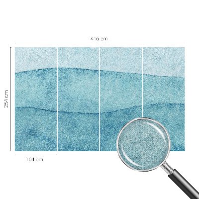 Peel and stick wallpaper mural with a blue waves design