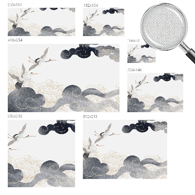 Removable wall mural featuring cranes in flight