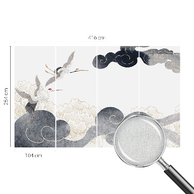 Removable wall mural featuring cranes in flight