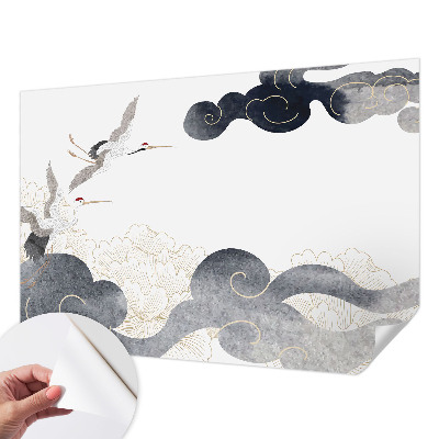 Removable wall mural featuring cranes in flight